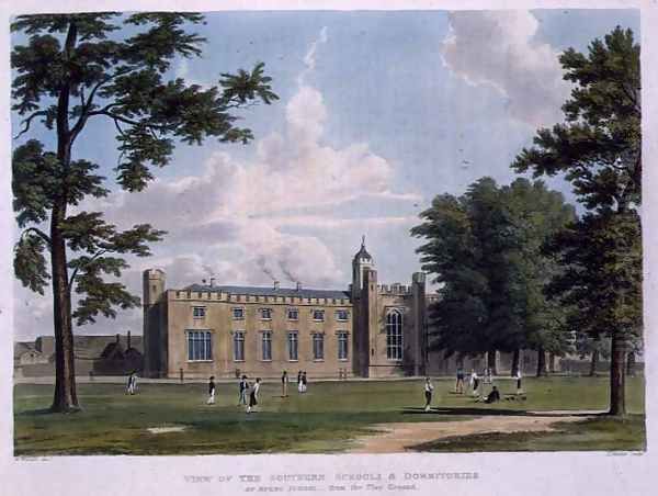 View of the Southern Schools and Dormitories of Rugby School from the Playground, from History of Rugby School, part of History of the Colleges, engraved by Joseph Constantine Stadler (fl.1780-1812) pub. by R. Ackermann, 1816 Oil Painting by William Westall