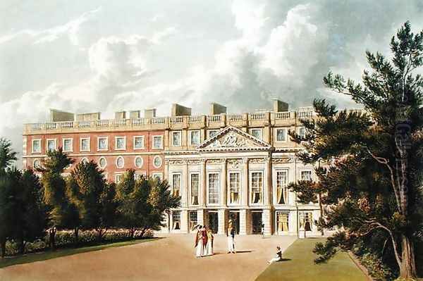 Hampton Court Palace, from The History of the Royal Residences, engraved by Richard Reeve (b.1780), by William Henry Pyne (1769-1843), 1819 Oil Painting by William Westall