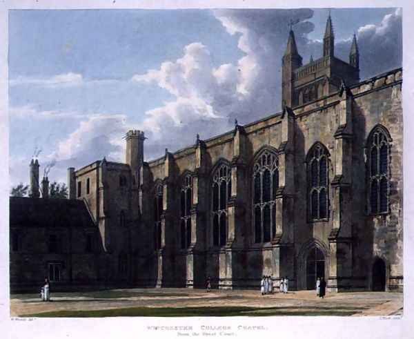 Winchester College Chapel from the Great Court, from History of Winchester College, part of History of the Colleges, engraved by J. Bluck (fl.1791-1831) pub. by R. Ackermann, 1816 Oil Painting by William Westall