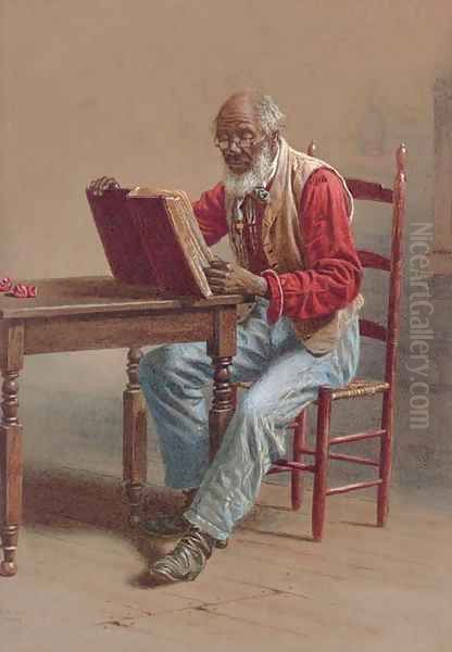 A Seated Man Reading Oil Painting by Thomas Waterman Wood