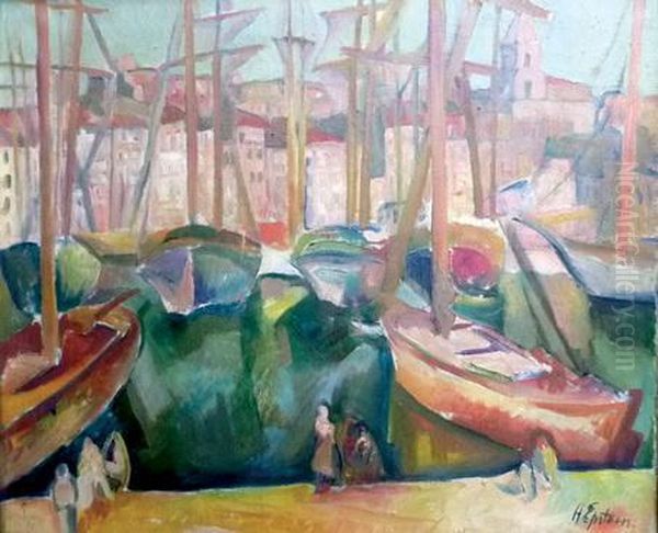 Bateaux Au Port Oil Painting by Henri Epstein