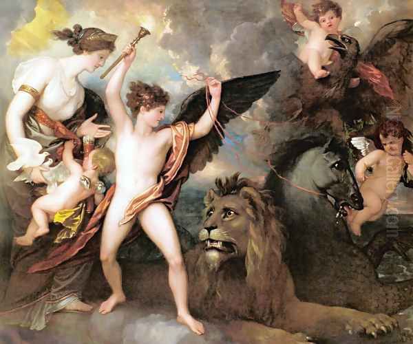 Omnia Vincit Amor aka The Power of Love in the Three Elements Oil Painting by Benjamin West