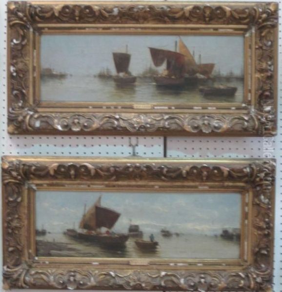 Fishing Boats Around The Coast Oil Painting by H. Fabre