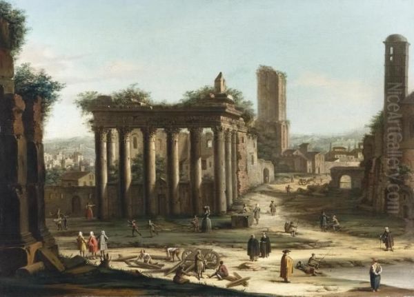 Capriccio Di Rovine Romane Oil Painting by Jacopo Fabris Venice