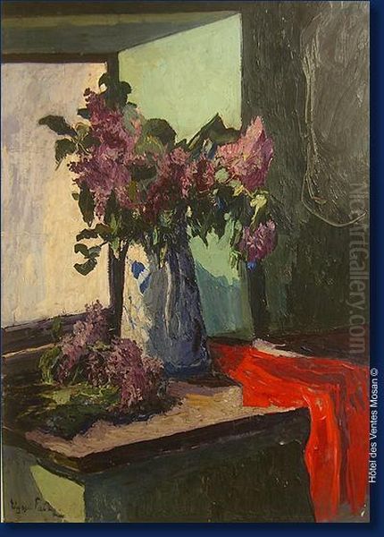 Nature-morte Aux Lilas Oil Painting by Elysee Fabry