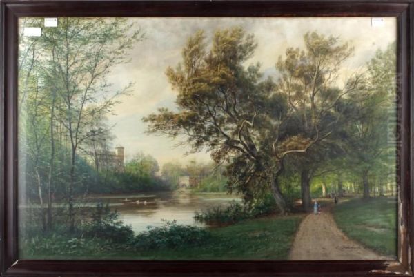 Parkland Scene Oil Painting by Carl Ludwig Fahrbach