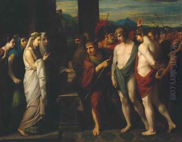 Pylades and Orestes Brought as Victims before Iphigenia Oil Painting by Benjamin West