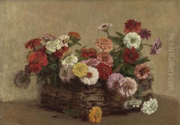 Panier De Zinnias Oil Painting by Victoria Dubourg Fantin-Latour