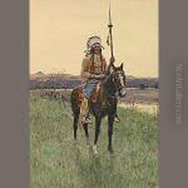 Southern Plains Indian Warrior Oil Painting by Henry Farny