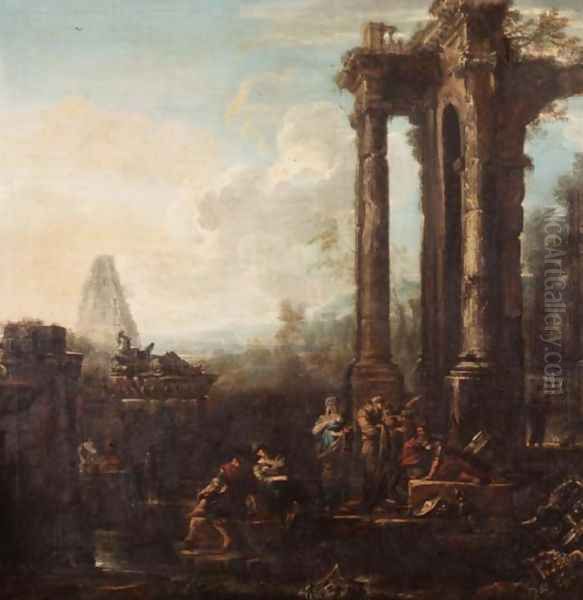 A capriccio of classical ruins Oil Painting by John Wootton