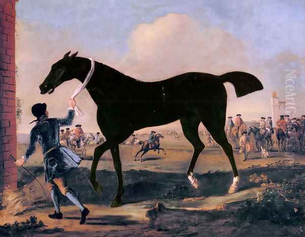 The Duke Of Rutland's Bonny Black Held By A Groom At Newmarket Oil Painting by John Wootton