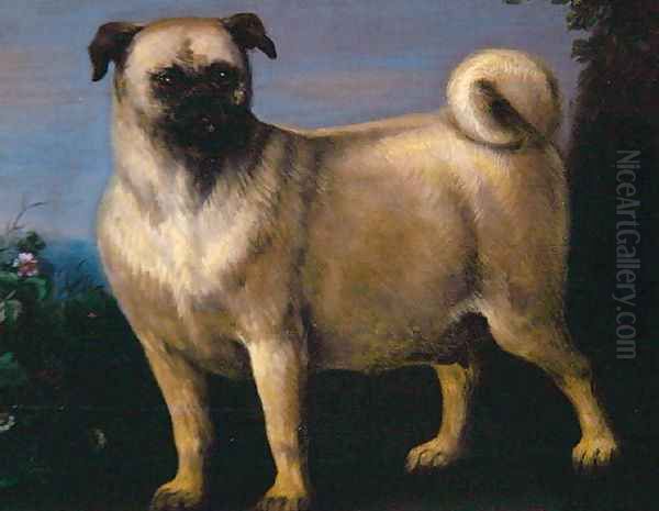 A Pug in a Landscape Oil Painting by John Wootton