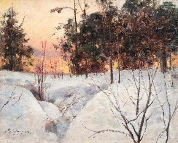 Winter Evening Oil Painting by Maria Fedorova