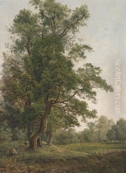 Attributed Fleeing Stag Oil Painting by Josef Feid