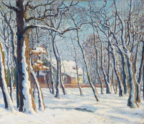 Winter Landscape Oil Painting by Carl Friedrich Felber