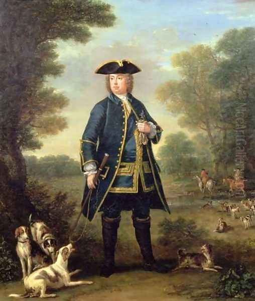 Portrait of Sir Robert Walpole (1676-1745) as Master of the Kings Staghounds in Windsor Forest Oil Painting by John Wootton