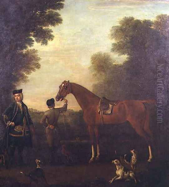 Sir Robert Walpole (1676-1745) with his Hunter and Groom Oil Painting by John Wootton