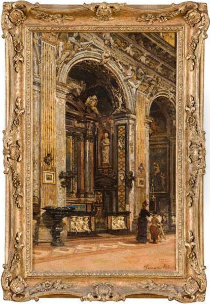 Veduta Di Interno Del Duomo Di Milano Con Gentildonna Oil Painting by Arturo Ferrari