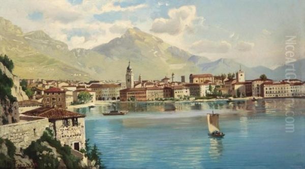 View Of Riva Oil Painting by Giovanni-Battista Camuccini