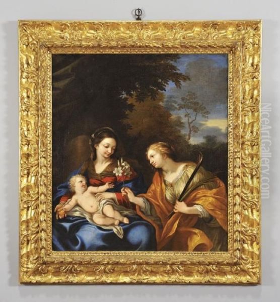 Madonna Con Bambino E Santa Caterina Oil Painting by Cesare Ferro