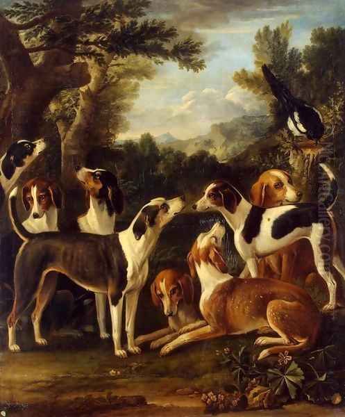 Hounds and a Magpie Oil Painting by John Wootton