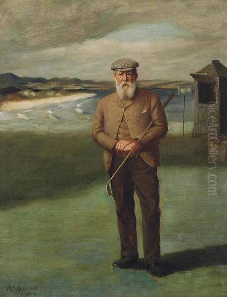 Portrait Of Tom Morris Senior Outside The Starter's Hut At St. Andrews Oil Painting by John Fery