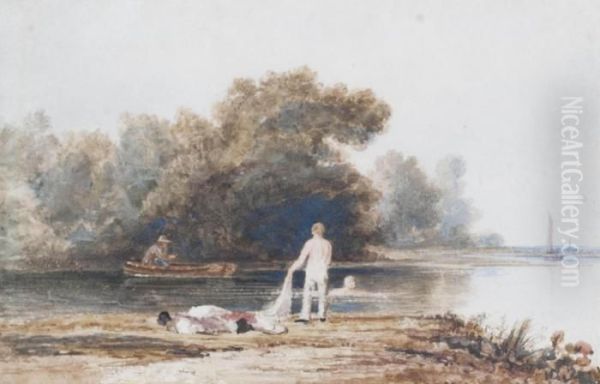 Bathers On The Banks Of The Thames Oil Painting by Thales Fielding