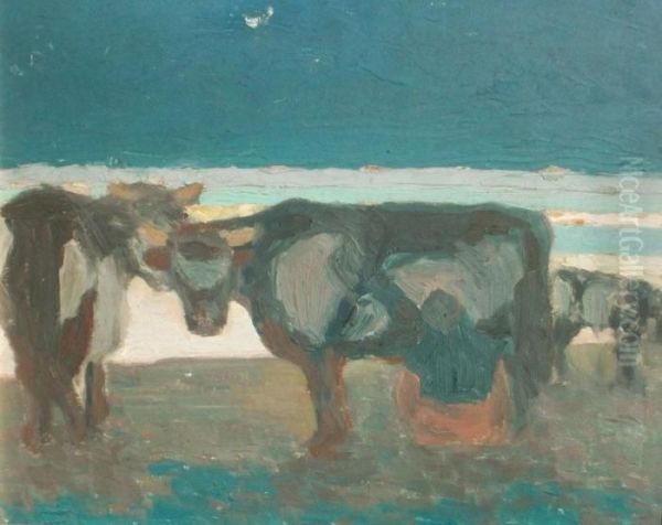 Vacas En Malvin Oil Painting by Juan Carlos Figari Castro