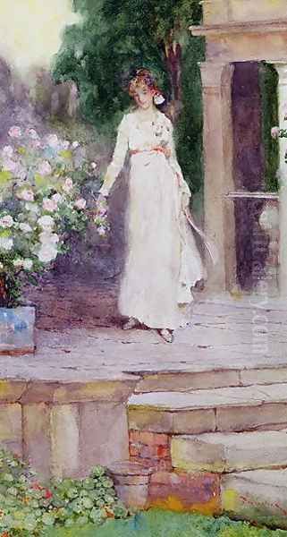 Lady on the Rose Terrace Oil Painting by David Woodlock