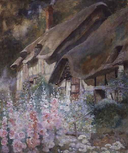 Hollyhocks Oil Painting by David Woodlock