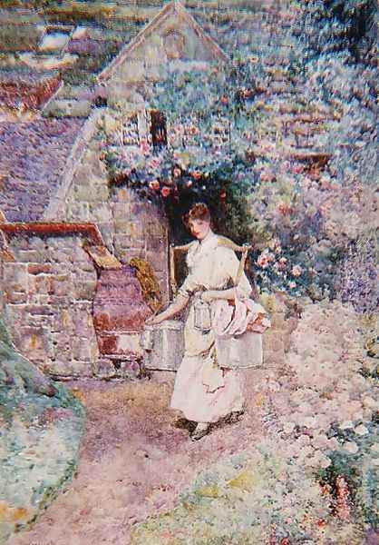 The Milkmaid, or An Old Surrey Cottage Oil Painting by David Woodlock