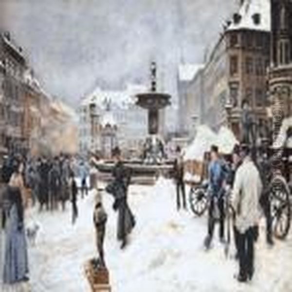 Vinterdag Pa Gammeltorv Oil Painting by Paul-Gustave Fischer