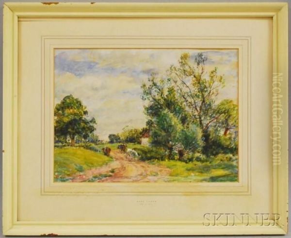 Landscape With Cows On A Path Oil Painting by William Mark Fisher