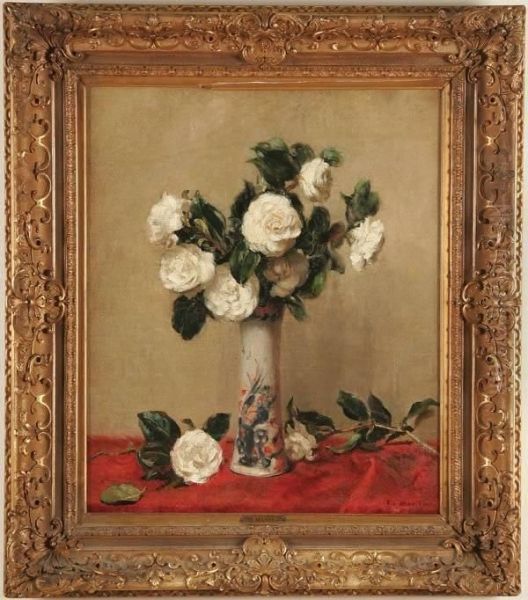 Still Life With White Roses Oil Painting by Pierre Felix Masseau Fix-Masseau