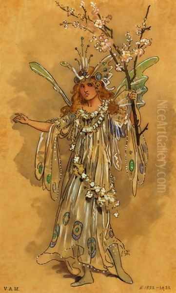 A Fairy, costume design for A Midsummer Nights Dream, produced by R. Courtneidge at the Princes Theatre, Manchester 2 Oil Painting by C. Wilhelm