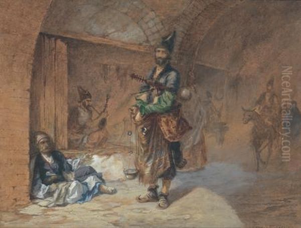 Scene De Rue Animee En Orient Oil Painting by Eugene Napoleon Flandin