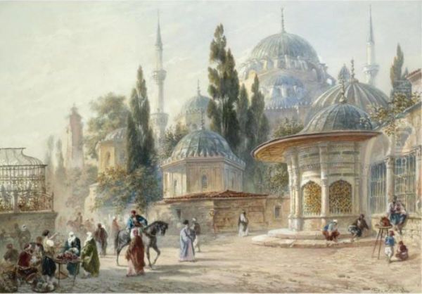 The Sehzade Mosque In Laleli, Constantinople Oil Painting by Eugene Napoleon Flandin