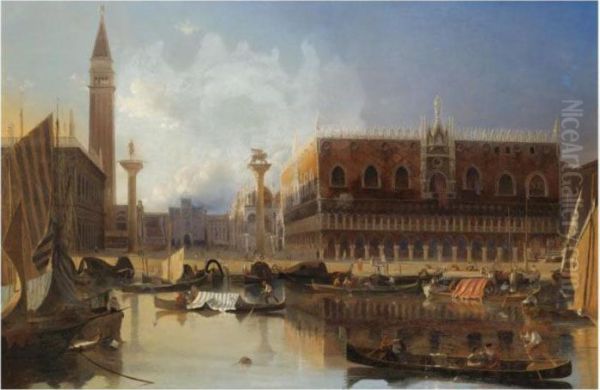 Vue De La Piazzetta San Marco Et Du Palais Ducal De Venise Oil Painting by Eugene Napoleon Flandin