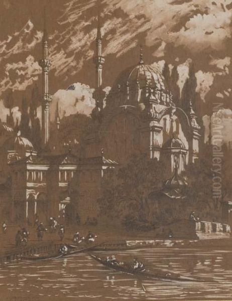 La Mosquee Du Dolmabahce A Constantinople Oil Painting by Eugene Napoleon Flandin