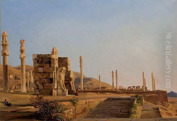 Vue De Persepolis Oil Painting by Eugene Napoleon Flandin