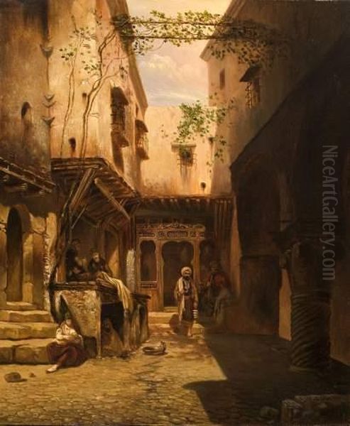 Scene Orientale. Oil Painting by Eugene Napoleon Flandin