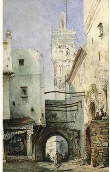 < Rue De La Casbah >, 1837 Oil Painting by Eugene Napoleon Flandin