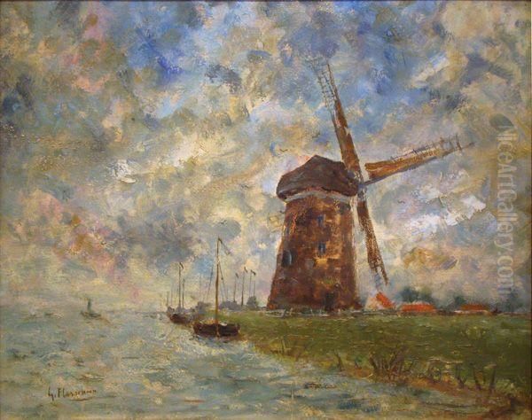 Moulin A Vent Dans Un Paysage Oil Painting by Gustave Flasschoen