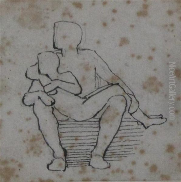 A Man With A Boy On His Lap Oil Painting by John Flaxman