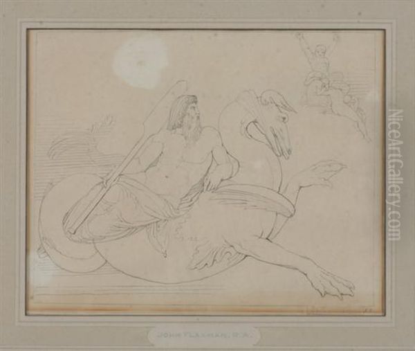 Prometheus On This Swift Winged Steed Oil Painting by John Flaxman