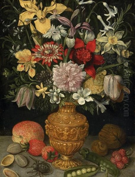 Blumenstrauss In Manieristischer Vase Blumensstrauss In Glasvase Oil Painting by Georg Flegel