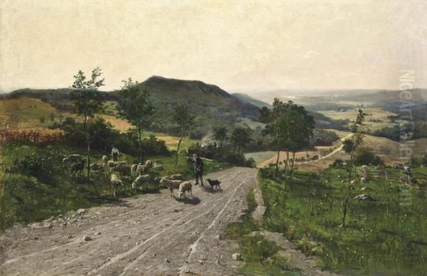 Shepherds Making Way On A Country Track Oil Painting by Paul Franz Flickel