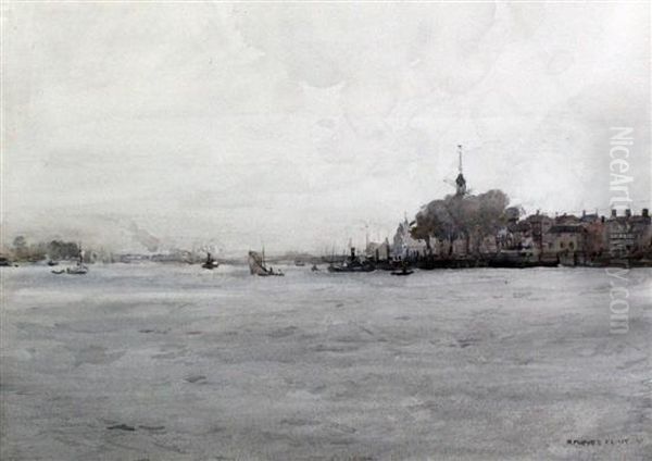 A Grey Day On The Maas Oil Painting by Robert Purves Flint