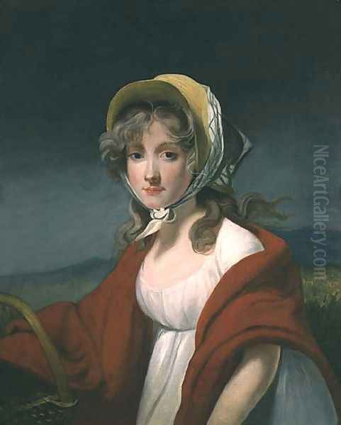 Portrait of a girl wearing a red shawl Oil Painting by Richard Westall