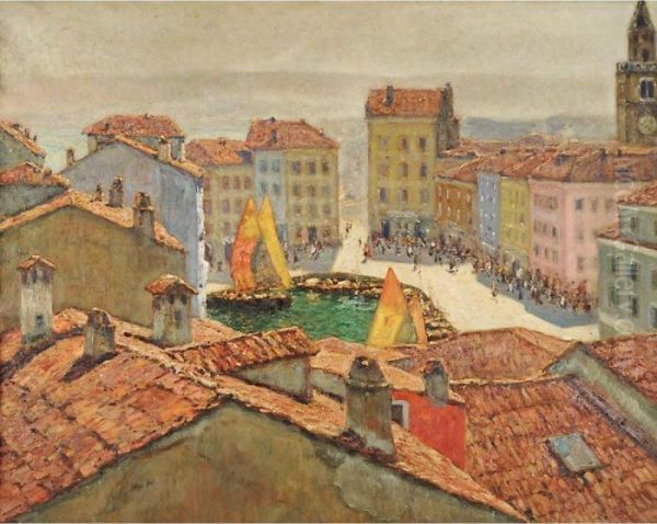 Muggia, Nido Di Pescatori Oil Painting by Ugo Flumiani